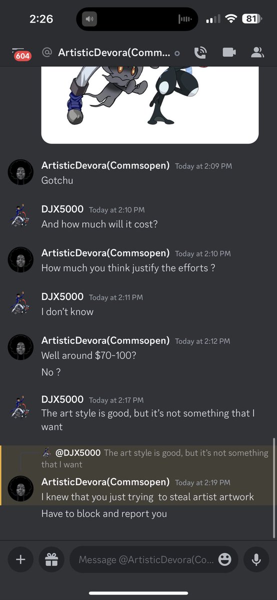 So apparently <a href="/joHns_DevoraRT/">🌹 ᴅᴇᴠoʀᴀ ᴊ0ʜɴ's🏳️‍🌈| 0ᴘᴇɴ for comm ⛄</a>  has blocked me because he thought I was trying to steal his artwork and if you see this I no longer want your business you NPC. ( I had to retweet this because apparently because the link had some else profile.)