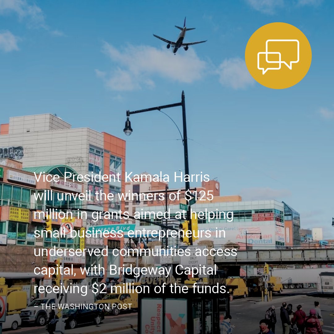 #InTheNews 🗞️ VP <a href="/KamalaHarris/">Kamala Harris</a> will unveil the winners of $125 million in grants aimed at helping small business entrepreneurs in underserved communities access capital, with Bridgeway Capital receiving $2 million of the funds. -- via <a href="/washingtonpost/">The Washington Post</a> 

wapo.st/3YkrkM2