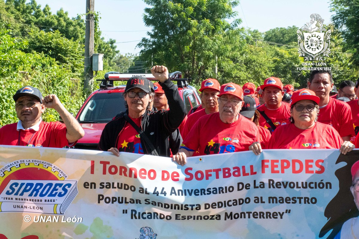 unanleon's tweet photo. Comunidad Universitaria de La  Bicentenaria UNAN-León a través del SIPROES participó del Primer Torneo de Sofball, en saludo al 44 Aniversario de la Revolución Popular Sandinista y dedicado al maestro Ricardo Espinoza Monterrey. https://t.co/U0EnaEmRW5