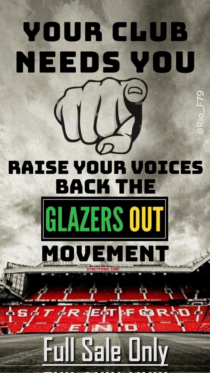 Rio_F79's tweet photo. Calling on all #MUFC fans to back the @The__1958. To back the #GlazersOut 🔰 movement.

For those who cannot be part of the protest - RT/ like the tweets regarding the protest, spread the word, keeping the below trending 👇🏽

#GlazersOutNOW
#GlazersFullSaleNOW

#MUFC 🇾🇪 https://t.co/ONdhrIOCTT