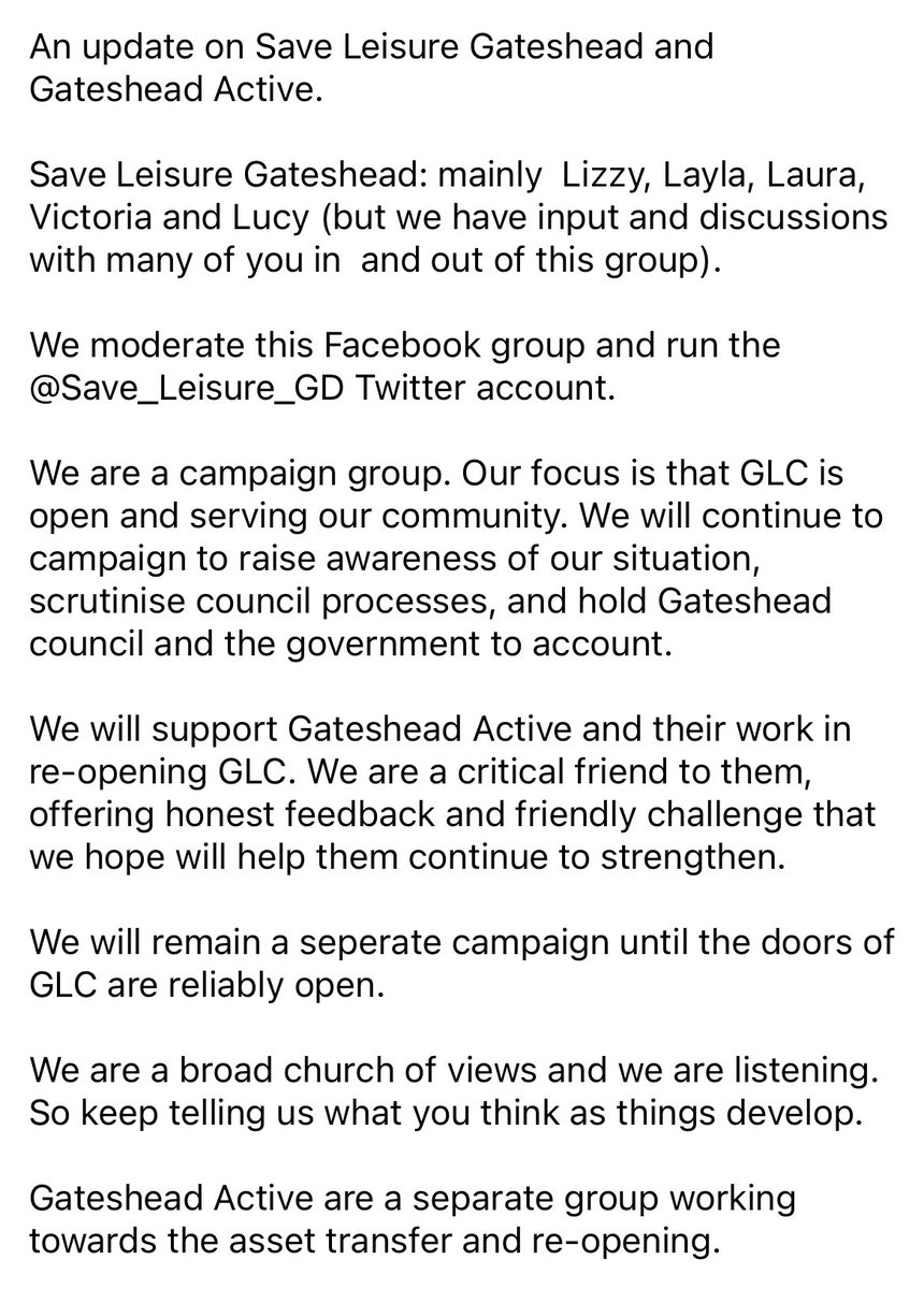 Save_Leisure_GD's tweet photo. A position statement from us in the #SaveLeisureGateshead campaign
#GatesheadLeisureCentre #Gateshead
Links to #GatesheadActive website and crowdfunder on our linktree in bio.
π https://t.co/XguxMcqBoo