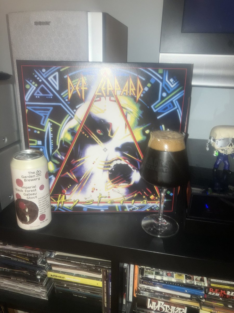j_k357's tweet photo. This album turned 36 this week. It was the first album I ever got & have listened & loved @DefLeppard since. Sounds as good today as it did when it came out. What an album, accompanied by a lovely imperial Black Forest Gateau stout from @GardenBrewery1 #HysteriaWeek https://t.co/eM7ZaLjY2m