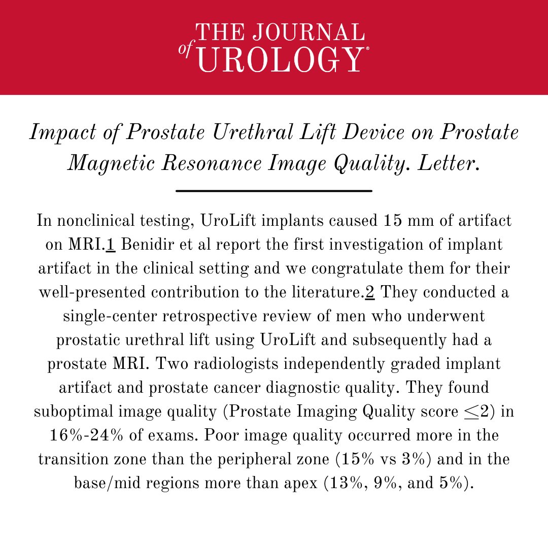 Impact of Prostate Urethral Lift Device on Prostate Magnetic Resonance Image Quality. Letter.

Read here bit.ly/3rQD0tX or click the link in our bio!