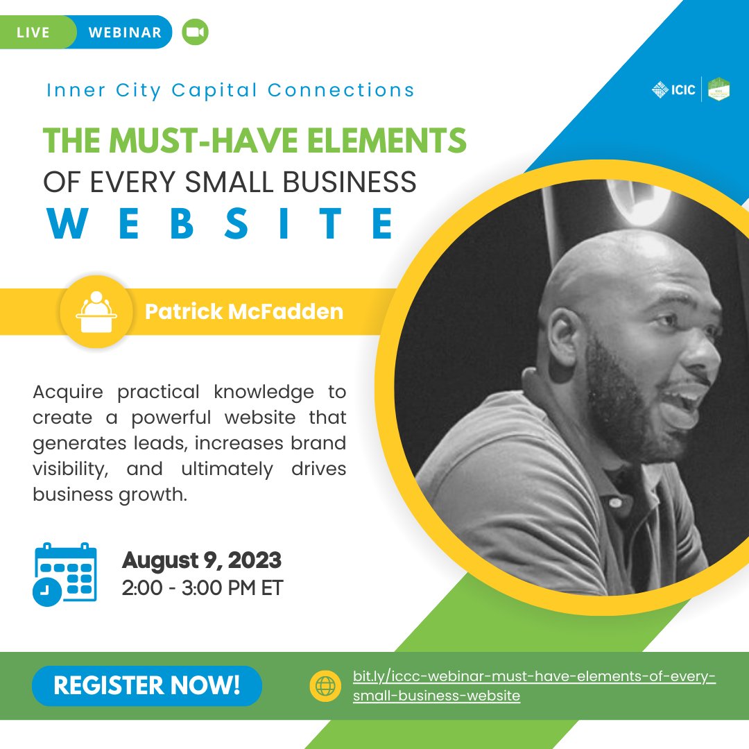 Join our upcoming webinar on “The Must-Have Elements of Every Small Business Website.” This webinar, led by industry expert Patrick McFadden (<a href="/patmmarketing/">Patrick McFadden</a>), provides invaluable insights into the key ingredients for a successful website.

Register here: ow.ly/WcBJ50PteQA