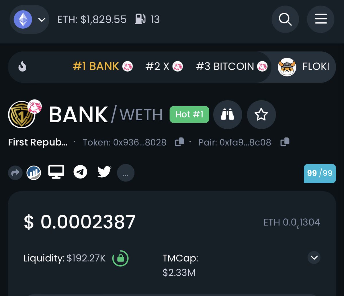 Our $BANK is trending #1 on dextools again 🔥🔥🔥🔥

Have you made a deposit?

@FirstBankETH 
Chart

dextools.io/app/en/ether/p…