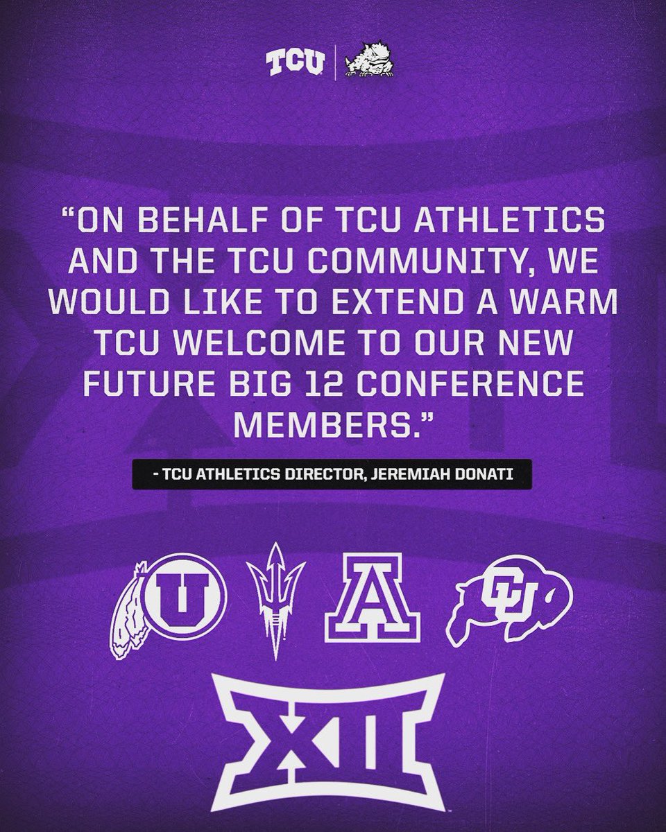 JDonati_SC's tweet image. Welcome to our NEW @Big12Conference members! 🫡 #Big12 #GoFrogs