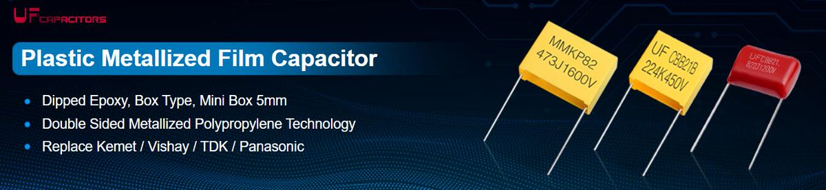 Carey736346795's tweet image. Plastic Metallized Film Capacitor is another strong parts from UF Capacitors.
Offer Dipped Epoxy, Box Type, Mini Box 5mm
With double Sided Metallized Polypropylene Technology
#Electronic_Component #Film_Capacitors 
📷ufcapacitors.com