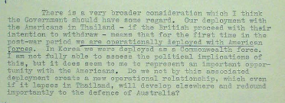 An interesting reflection to the Aus PM in October 1962. An important turning point operationally in US-Australian defence relations? #AusDef