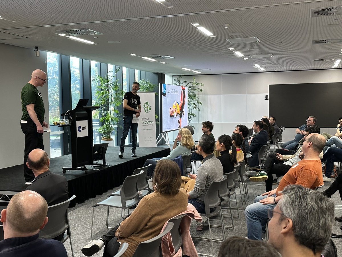 Lots of laughs at <a href="/pcampmelb/">Product Camp Melbourne</a> with Product vs Design with <a href="/stevecares/">Steve Bauer</a> and <a href="/amir_ansari/">amir_ansari (he/him)</a> #pcampmelb