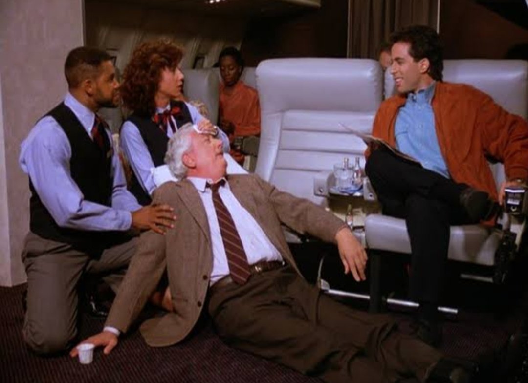 ThisThirsty's tweet photo. Air Travel was a constant theme throughout all 9 seasons of Seinfeld. Lots of iconic moments from all the main 4. Choose ONE 🥨✈️ https://t.co/87728JvQ4I