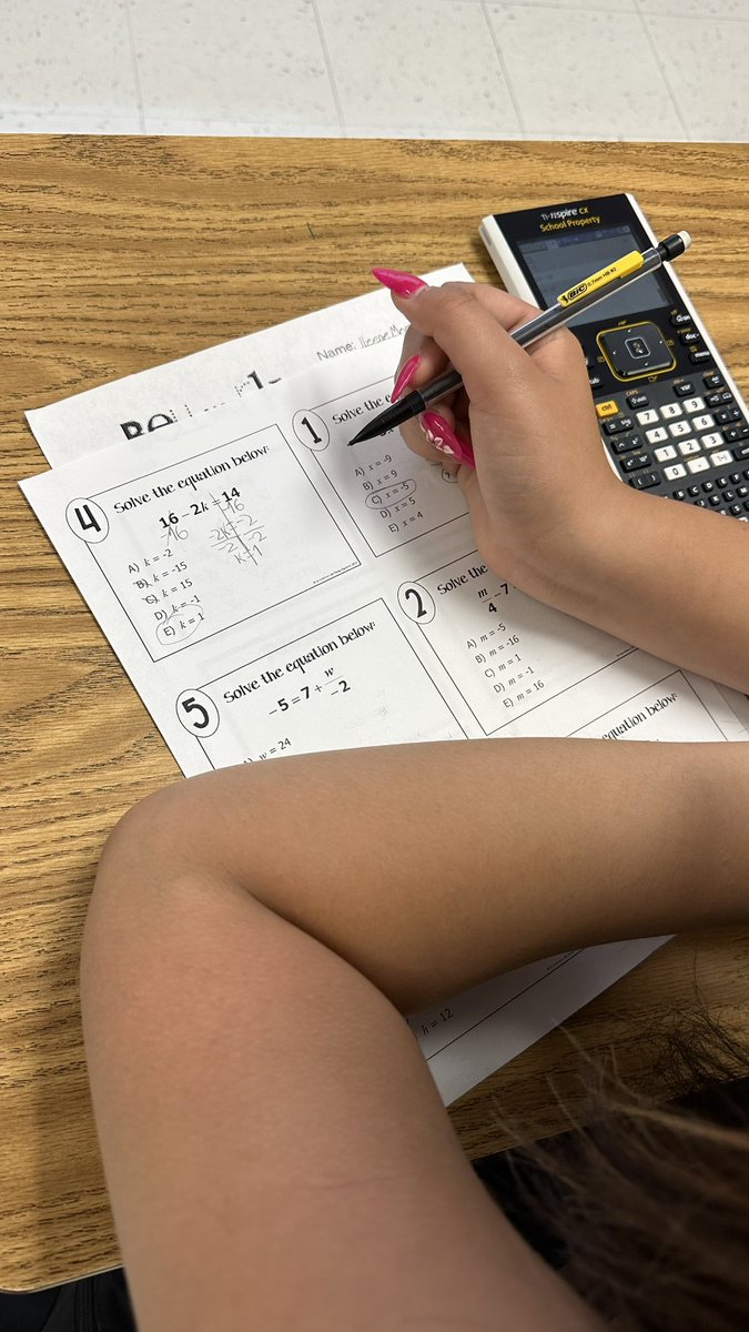 mseanez_EDHS's tweet photo. Algebra I LAB scholars practicing more on how to solve two-step equations by hand ✏️
#bellringer #individualpractice #practice
@LCompean_EDHS @AllThingsAlg @TICalculators https://t.co/tWk4uYCCM4
