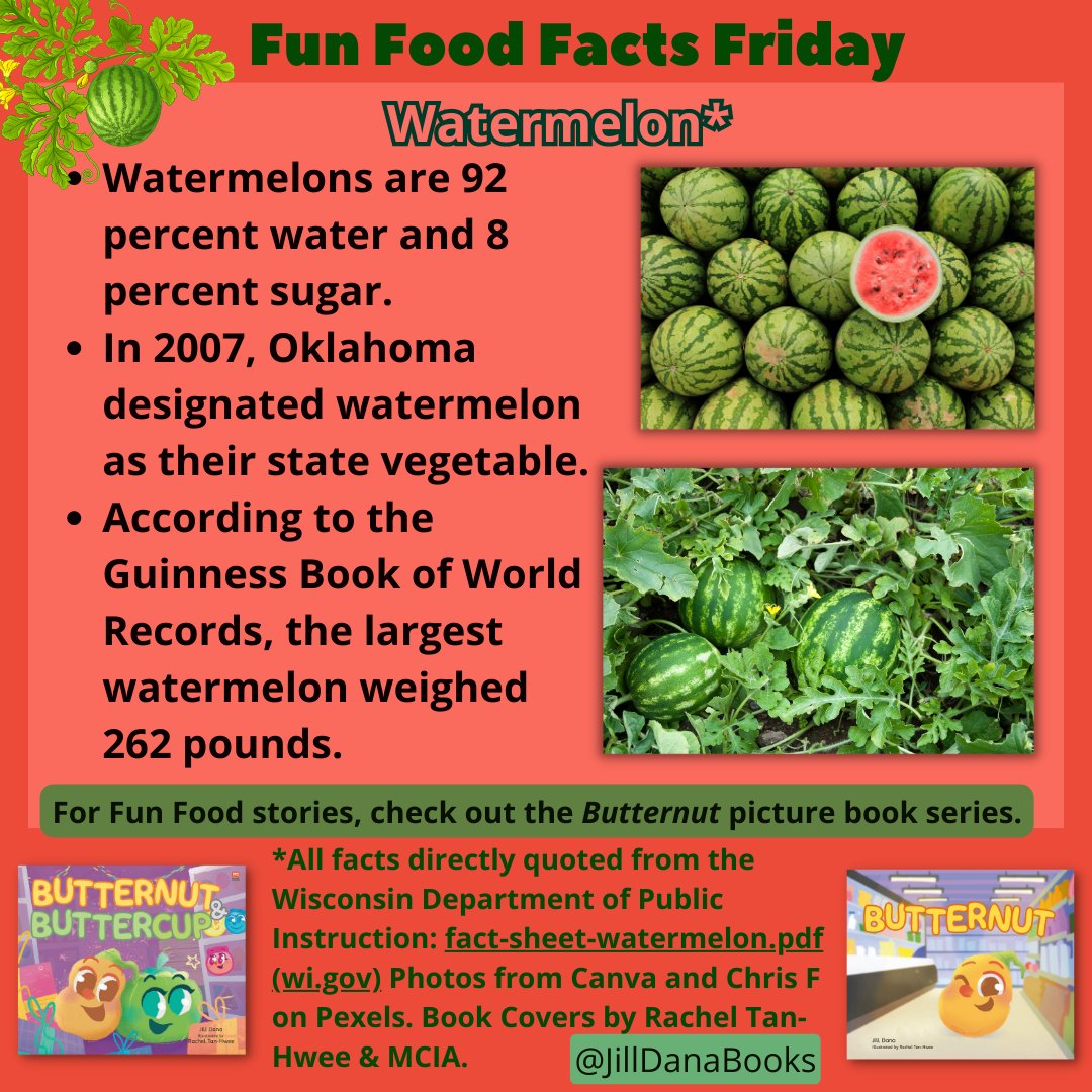 JillDanaBooks's tweet photo. Fun Food Facts Friday - Food Facts for Kids 
🍉WATERMELON🍉
For more #FunFoodFacts visit @jilldanabooks on IG: https://t.co/oZEDm19AtL

#FunFoodFactsFriday #FoodFacts #ForKids #WhereFoodComesFrom #FarmFresh #ButternutBuddies #ButternutBook #FunFacts #Watermelon #WatermelonFacts https://t.co/UGHTi3crN5
