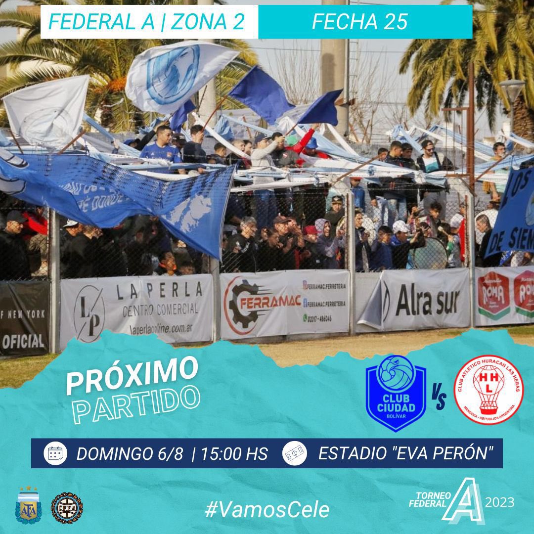 #FederalA⚽️

🔜 #HuracanLH

🔵#VamosCele💙