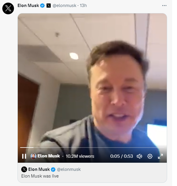 yellowpagegulf's tweet photo. Elon Musk was live. X is testing new video feature! #elonmusk #LiveOnX https://t.co/L6r1j0iHFX