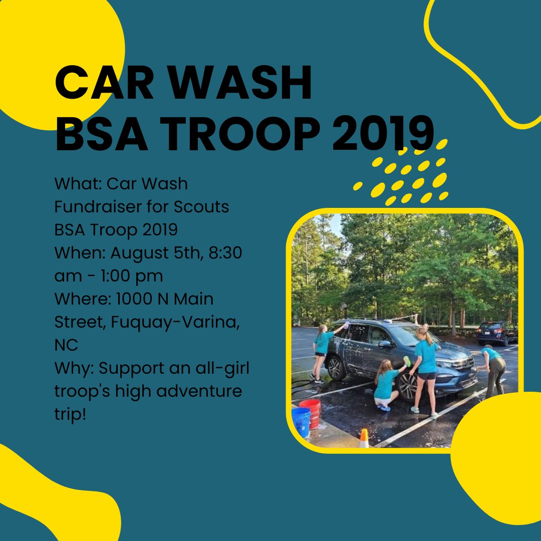 The Scouts BSA Troop 2019 Holly Springs is having a fundraiser car wash at 1000 N Main Street, Fuquay Varina, NC. The proceeds from this event will go towards the costs of high adventure trips for these young scouts.

scouttroop2019.org/about

#hawktimusprime #scoutsbsa