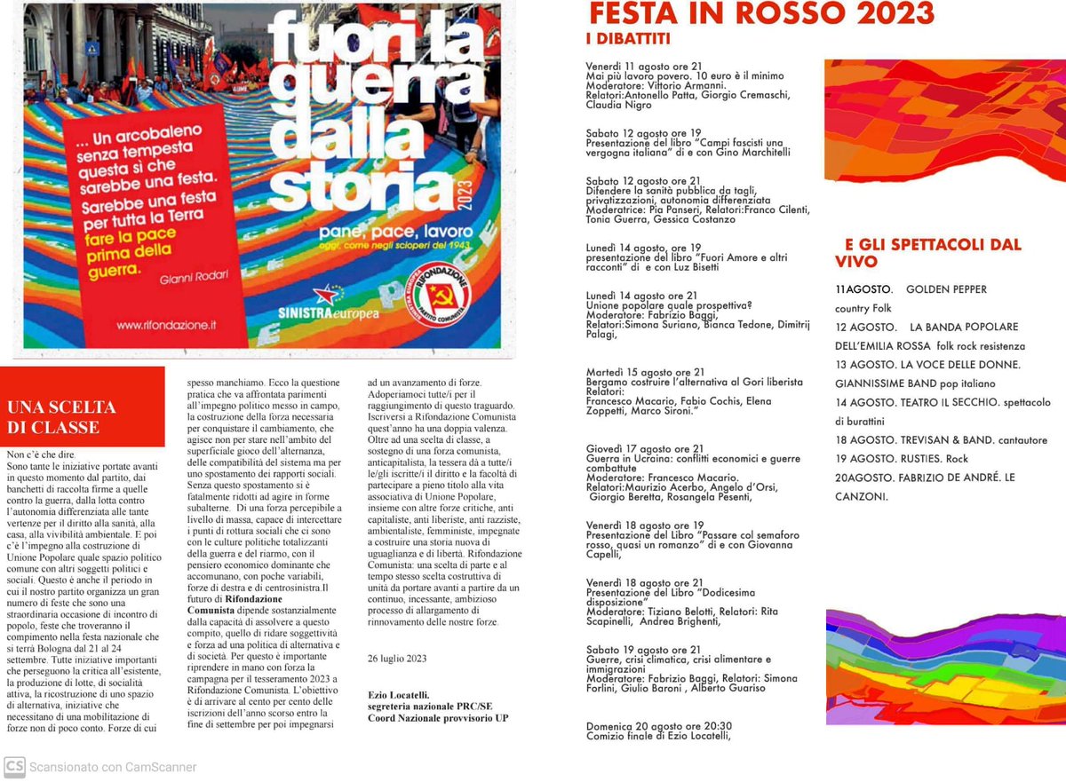 prc_lombardia's tweet photo. Ancora #festedelprc, ancora feste di #Rifondazione Dall'11 al 20 agosto 2023 si terrà a Torre Boldone (BG) la FESTA IN ROSSO 2023 - la festa provinciale di Rifondazione Comunista Bergamo
Tutte le sere, bar, ristorante, musica e dibattiti.
#RifondazioneComunista #rifoinfesta https://t.co/H1AR3iqAG9