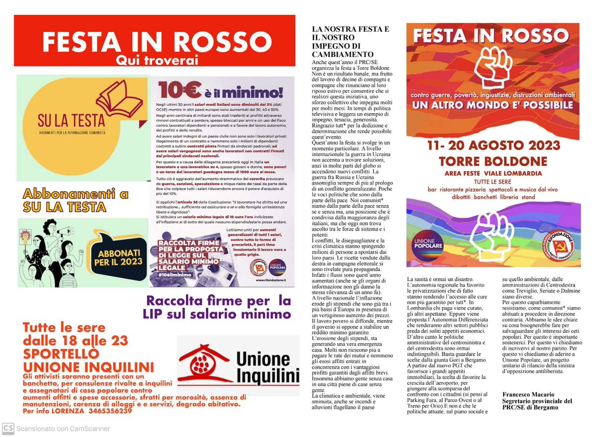 prc_lombardia's tweet photo. Ancora #festedelprc, ancora feste di #Rifondazione Dall'11 al 20 agosto 2023 si terrà a Torre Boldone (BG) la FESTA IN ROSSO 2023 - la festa provinciale di Rifondazione Comunista Bergamo
Tutte le sere, bar, ristorante, musica e dibattiti.
#RifondazioneComunista #rifoinfesta https://t.co/H1AR3iqAG9