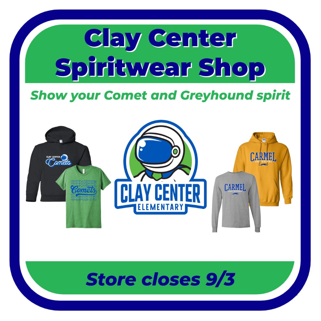 If you missed your chance to grab some CCE and Carmel spiritwear at our ice cream social, our online shop is open and taking orders through 9/3!  Items will be delivered directly to students by the end of September.  Order here: claycenterspiritwear.itemorder.com/shop/home/