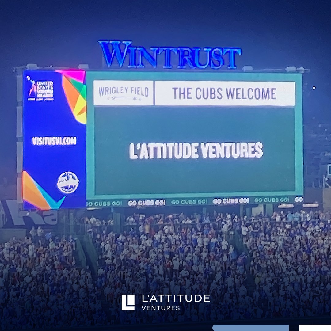LattitudeVC's tweet photo. Teaming up at Wrigley Field! The L’ATTITUDE Ventures team had a blast in Chicago cheering on the @Cubs. We’re excited for the future ahead! ⚾🚀 https://t.co/IKjaFXNByn