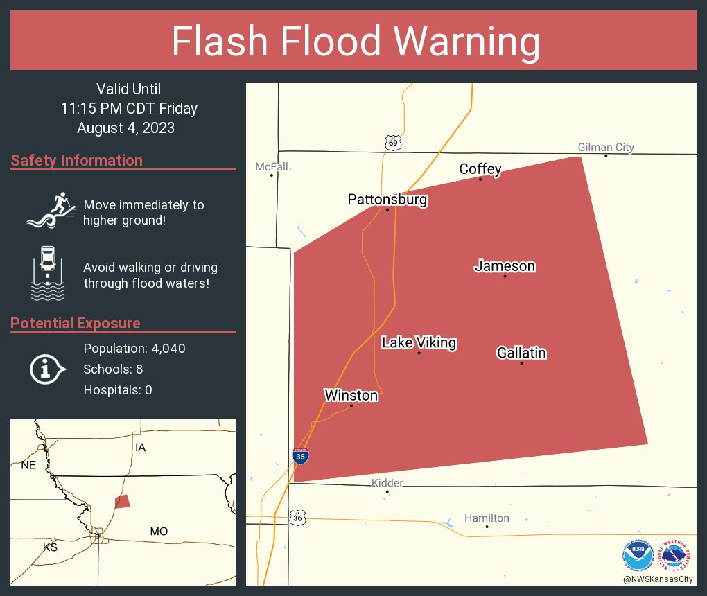 Flash Flood Warning including Gallatin MO, Lake Viking MO and  Pattonsburg MO until 11:15 PM CDT