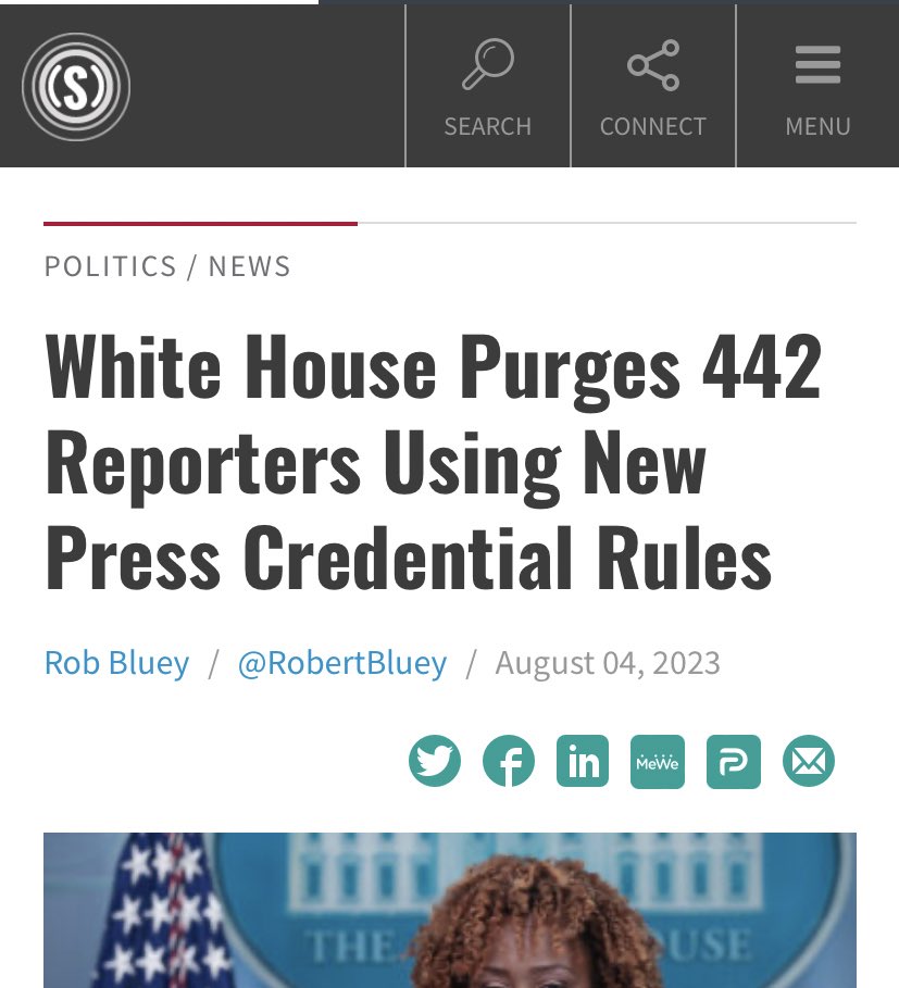 SonofHas's tweet photo. Remember when the Trump WH revoked Jim Acosta’s press pass, and the media went nuts? 

The Biden admin just revoked **442** reporters’ press passes https://t.co/YYzy91Cmot