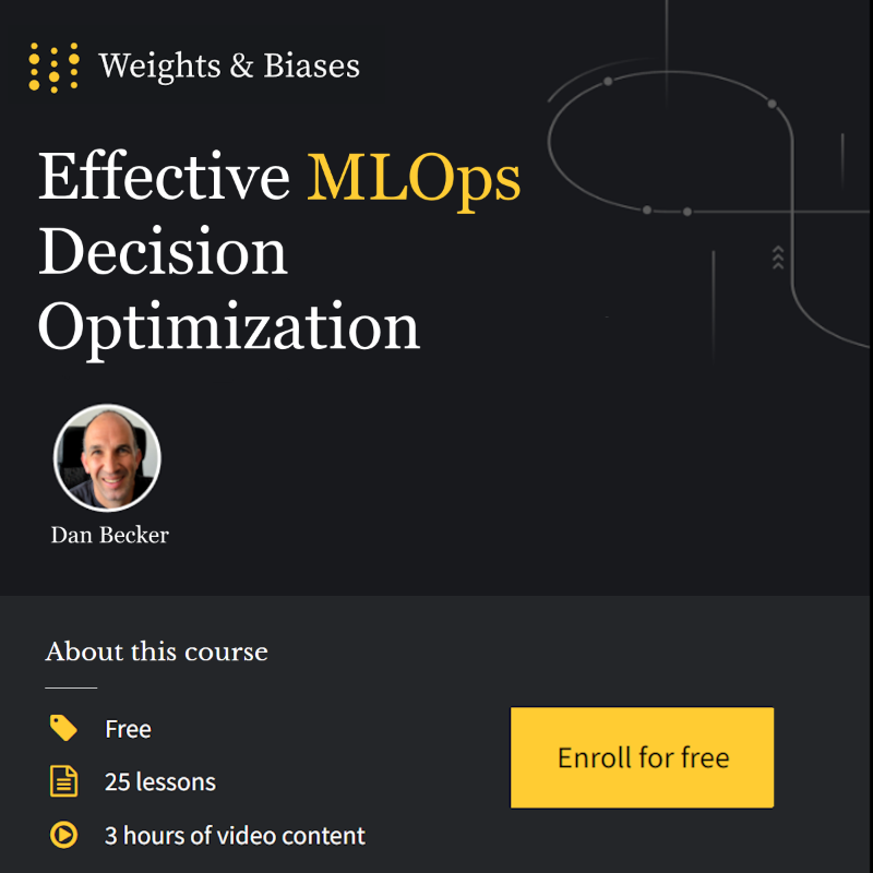 wandb's tweet photo. 🔥 Take ML out of the theoretical and create actionable analysis to make better business decisions. This 📊 course includes 36 lessons in 3 hours of video - completely 🎁 free.