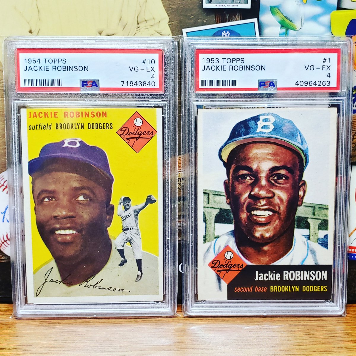 Cool to see the 53 & 54 Topps Jackie side by side after the recent National pickup. I don't think its ever a bad time to add a JR to the PC :)! #jackierobinson #brooklyndodgers #topps #psacard #thehobby #vintagebaseball #baseballcards