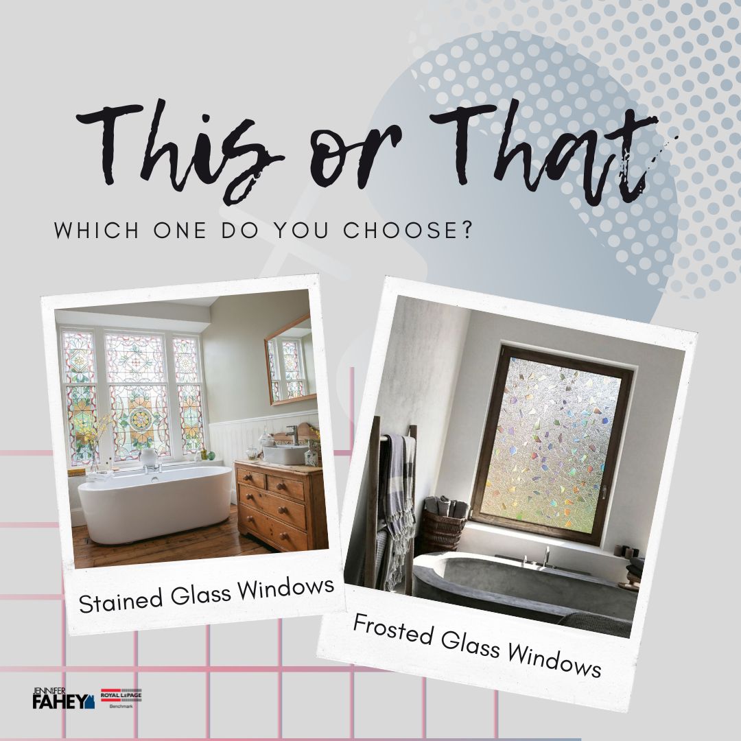 🏡💡Which of these accent windows would you prefer for your bathroom? Take your pick!

#thisorthat #homedesign #homedesignideas #bathroomdesign #bathroomdesignideas #stainedglass #frostedglass #interiordesign #interiordesignideas #ymmrealestate #realestate #RLP