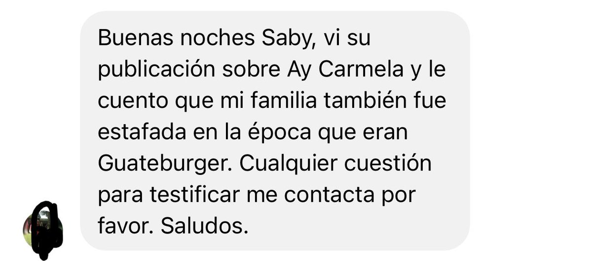SabyAgg's tweet photo. DENUNCIA PÚBLICA EN CONTRA DE LOS DUEÑOS DE AY CARMELA PARTE 2 

El señor Estuardo Juárez ayer comentó en un Facebook Live que yo no había entendido el contrato. Les dejo algunos de los testimonios de personas honradas y trabajadoras que fueron víctimas de este señor y de su mamá https://t.co/WuJ4vrDN9f