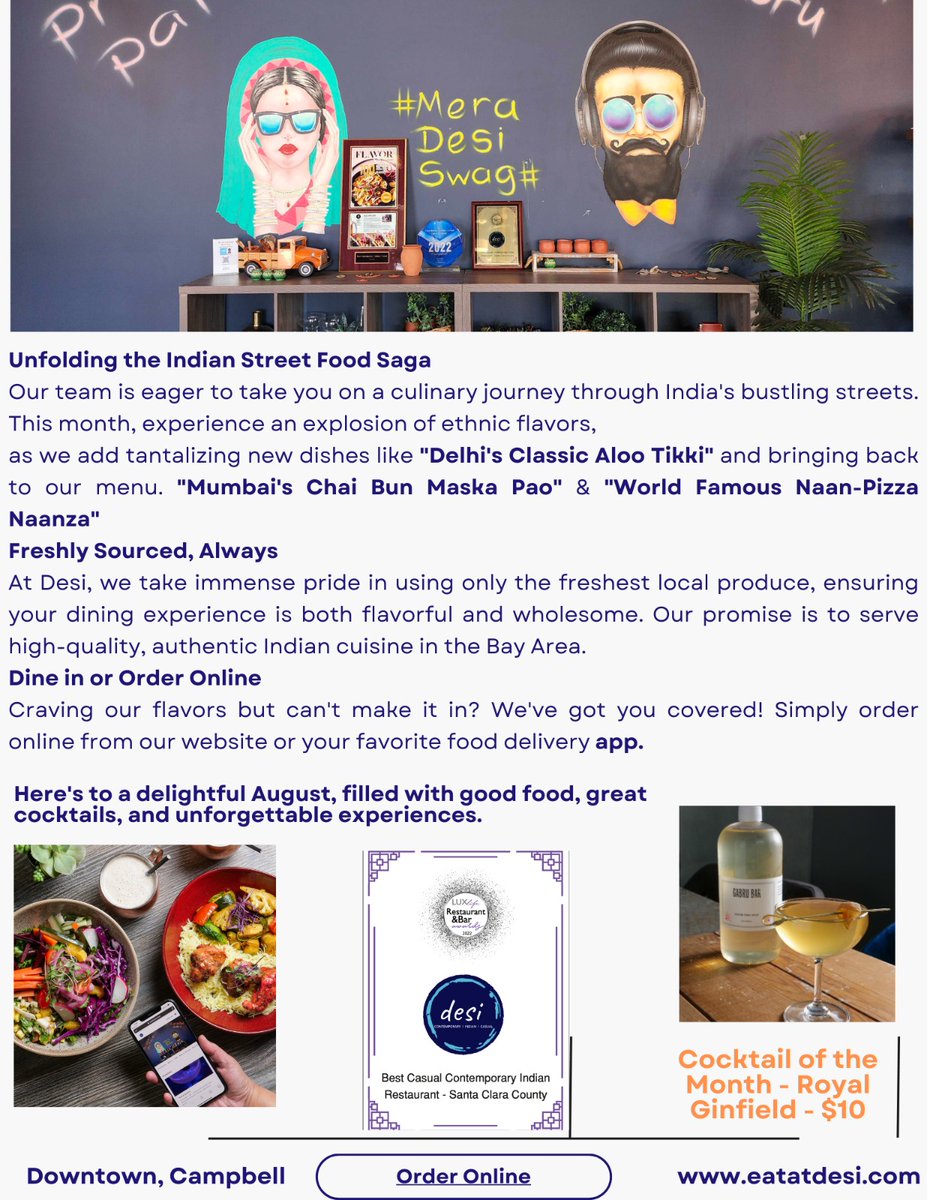 🍹🎉. Check out our August newsletter! Book your table now! 🥘🍷 #DesiContemporary #GabruBar #ModernIndianFlavors #MustTryDrinks #ThirstQuenchers #RefreshingFlavors #IndulgeYourself #CheersToGoodTimes #VisitUsNow #SanJoseEats #CampbellFoodie #BayAreaDining #SiliconValleyLife…