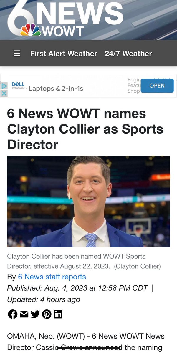 ClaytonJCollier's tweet image. I’m so excited to join @WOWT6News as their new Sports Director!
Omaha is an awesome sports city filled with passionate Nebraska & Creighton fans—and home to the College World Series!
See ya in Omaha soon—and Minneapolis on August 31! Let’s have some fun, Husker fans!