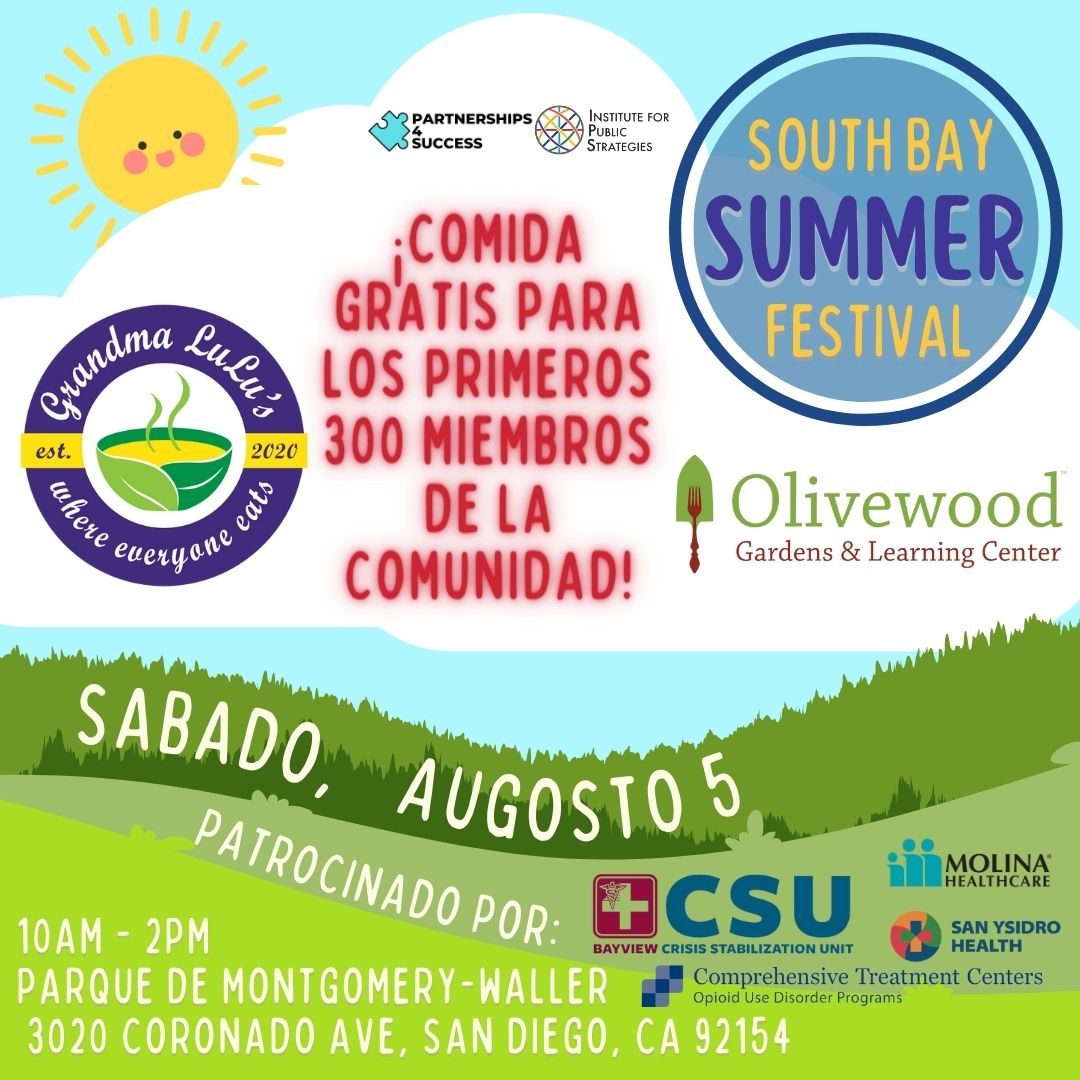 Padres de SUHSD, venga con su familia al Festival de Verano de la comunidad de South Bay, mañana sábado, 5 de agosto de 2023, de 10:00 a. m. a 2:00 p. m., en el parque Montgomery-Waller (parque del ala). <a href="/SUHSD/">Sweetwater Union High School District</a> #suhsdparents
