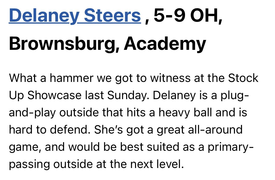The Academy Volleyball Club Recruiting (@tavcrecruiting) on Twitter photo Excited to see <a href="/SteersDelaney/">Delaney Steers</a> on this list! A powerful outside that will be a must watch this high school and club season!
#academyproud #academyuncommitted #academyfamjly Excited to see <a href="/SteersDelaney/">Delaney Steers</a> on this list! A powerful outside that will be a must watch this high school and club season!
#academyproud #academyuncommitted #academyfamjly