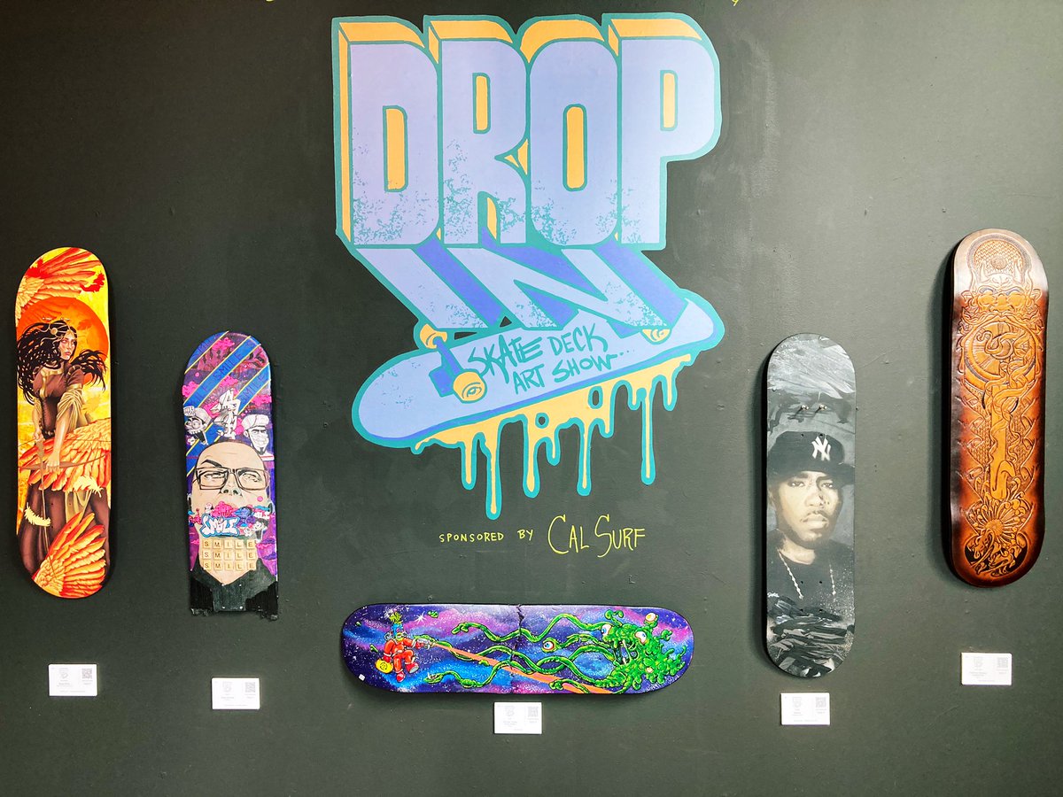 DROP IN skate deck art show is on at <a href="/ModistBrewing/">modistbrewing</a> though Aug 25
