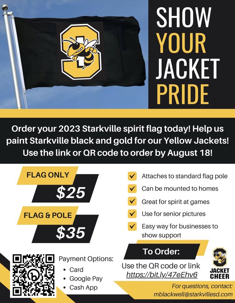 Mauriesa's tweet photo. Hey, Starkville 🗣️🗣️🗣️ Let’s get that black and gold flying around town!! 
Link to order: https://t.co/QPne873rsr https://t.co/m1jy4xVEWK