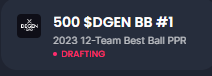 The inaugural $DGEN Best Ball league is already in progress! Who's ready to secure their spot in $DGEN Best Ball #2?

We're also offering a chance to win an entry into the KFFL, our mega league with a 4,000 $DGEN buy-in. Simply follow and retweet to enter the drawing.