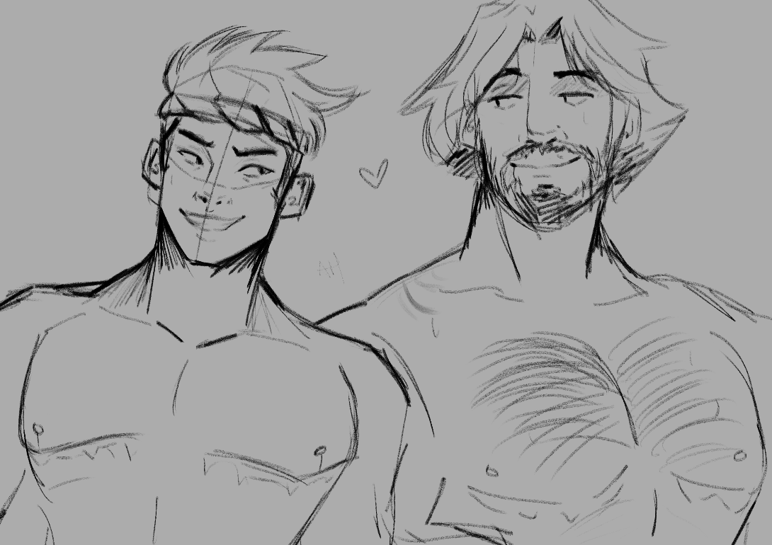 a #spuriken sketch c0m for <a href="/spurikens/">— SPARROW || 🏳️‍⚧️ transgender genji defender</a> :3 just two trans guys hanging out at the beach what will they do (maybe kiss)

#overwatch #overwatchfanart