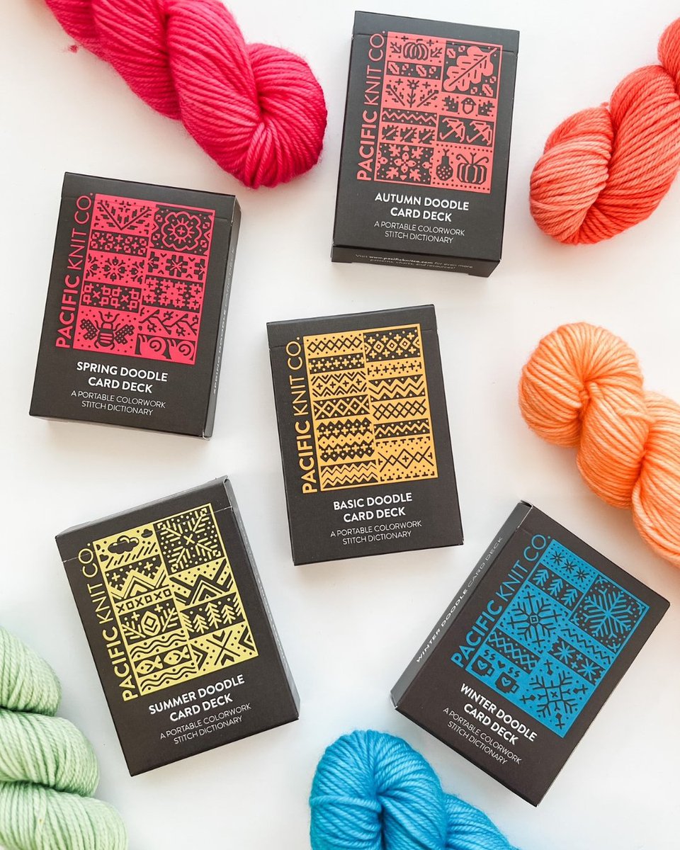 ShuffledInk's tweet photo. We are thrilled to showcase our client's exquisite "Seattle Doodle Deck", exclusively printed by us at Shuffled Ink. This deck contains 310gsm Casino Smooth Finish and serves as a phenomenal stitch guidebook. 
@pacificknitco | Instagram https://t.co/ekg7XyjZif