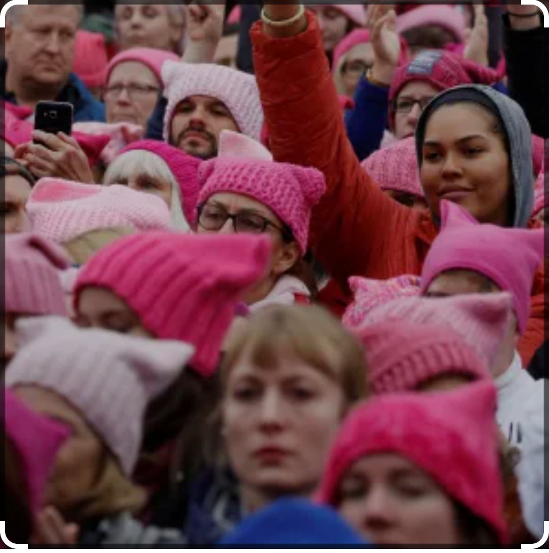 donnaskirts's tweet photo. @mehdirhasan The protest when Hillary lost. Women knit cute, little pussy hats (Thanks, Mom!). https://t.co/tHKKUd2AkL