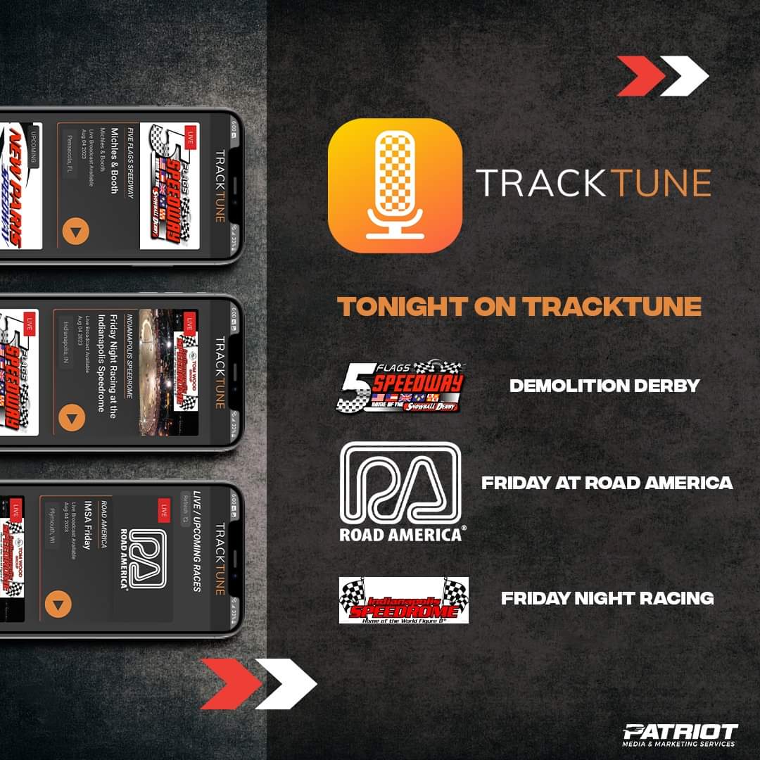 TrackTuneLive's tweet image. We've got a great slate of action on the TrackTune App tonight from @roadamerica, @5FlagsSpeedway, and the Indianapolis Speedrome. #TuneIn now!