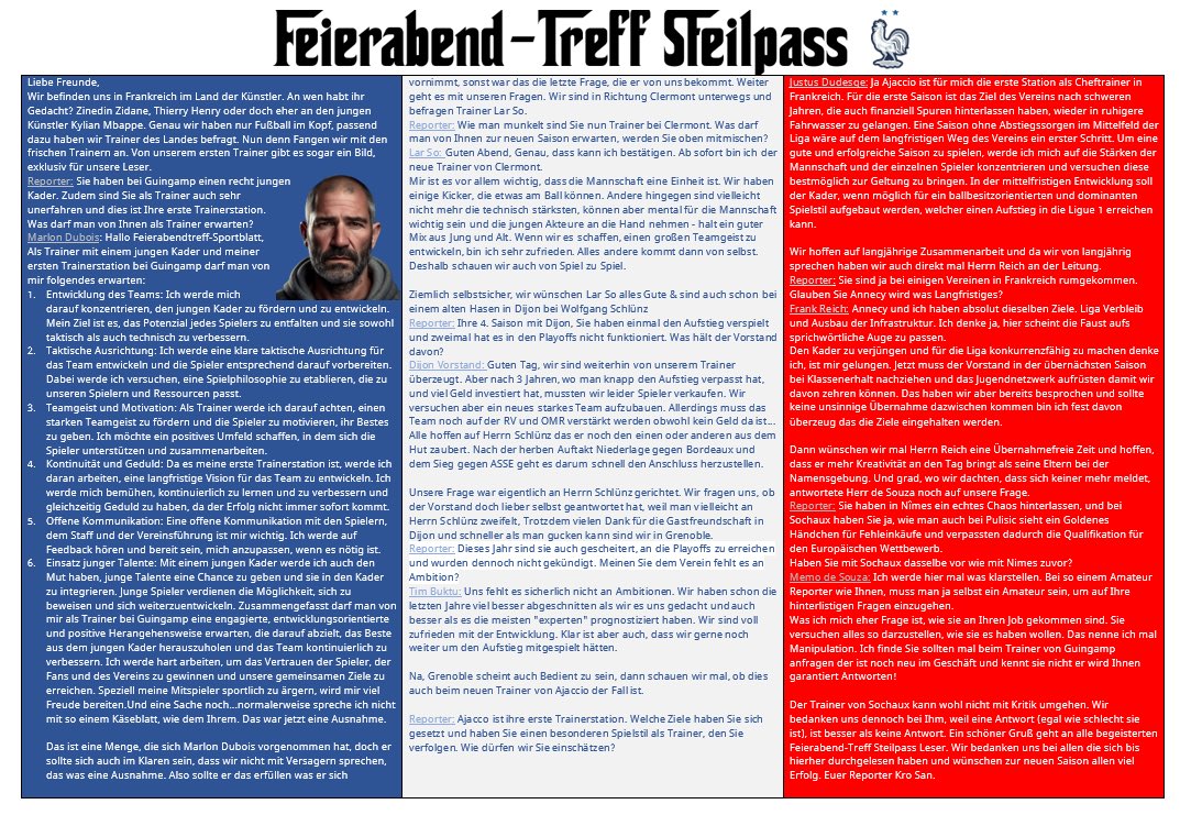 Das Sportblatt von unserem FM-Multiplayer-Save 🥐⚽️🇫🇷