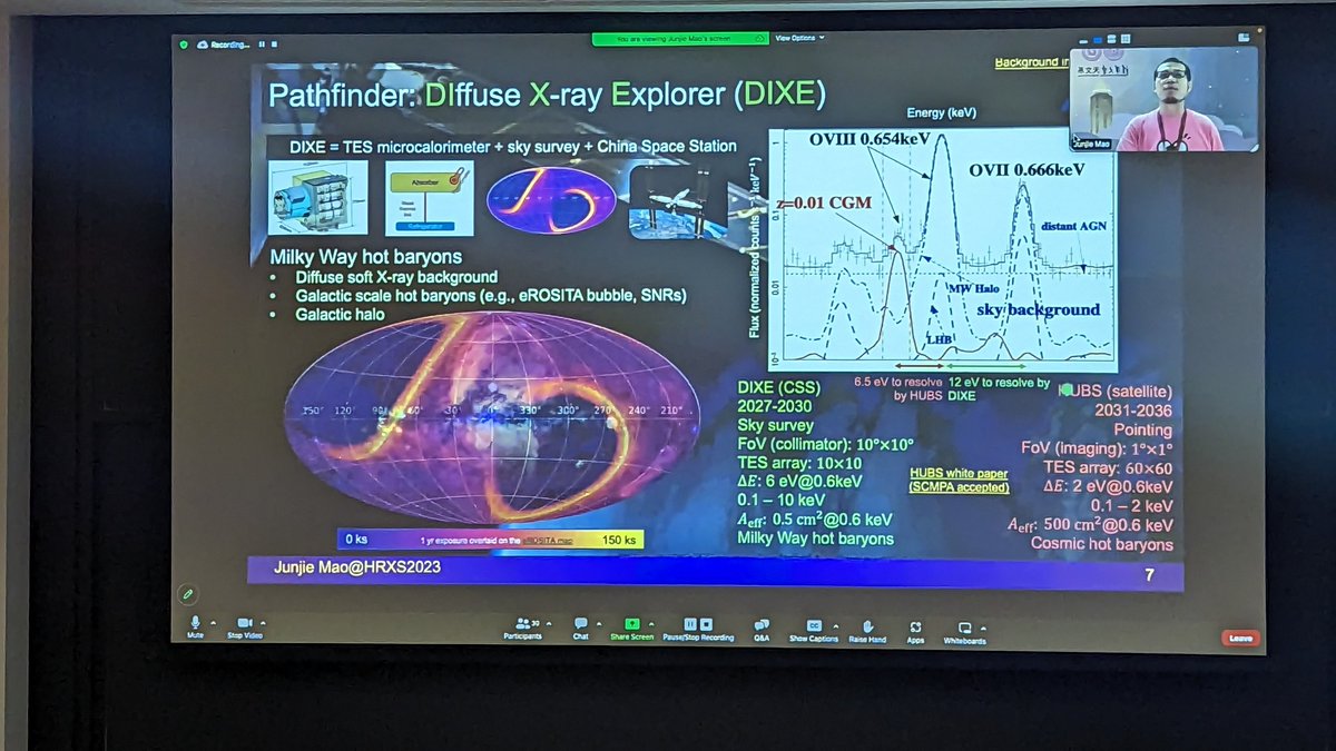 JJMayo07's tweet photo. Remotely attending the @chandraxray high-resolution X-ray spectroscopy workshop to introduce the HUBS (individual satellite to study cosmic hot baryons) and DIXE (China space station mission to study Milky Way hot baryons) projects. https://t.co/OoYsRUkN1t