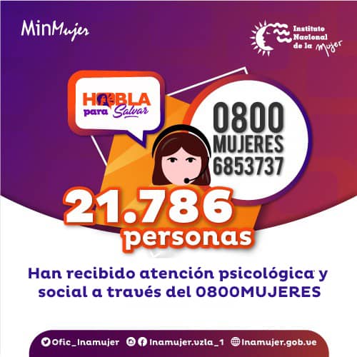 Ofic_Inamujer's tweet photo. 🚨La línea telefónica 0800-MUJERES a atendido a 21.787 personas en atención psicológica y social.

#Inamujer dice 👉 #HablaParaSalvar

@NicolasMaduro
@d_guzmanl https://t.co/z3lfidXMFJ