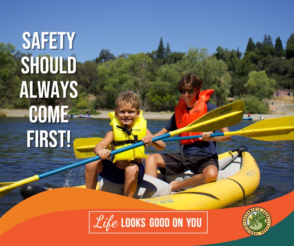 SacRegionalPark's tweet photo. Safety should always come first! Protect yourself and your loved ones by wearing a life jacket every time you head to the river! For more river safety tips, visit https://t.co/le9XWQikhk! https://t.co/5Q9QtjRbkV