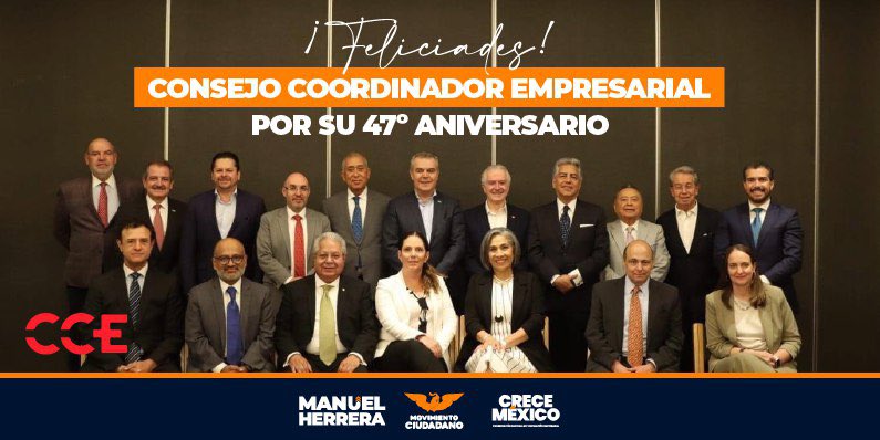 Hoy el <a href="/cceoficialmx/">Consejo Coordinador Empresarial CCE</a> celebra su 47º aniversario. Es un placer colaborar con un Organismo Empresarial cuya visión de liderazgo empata con los puntos clave que tenemos que trabajar: reactivar la economía, fortalecer las MiPyMES y la atracción de inversión extranjera. #CreceMéxico
