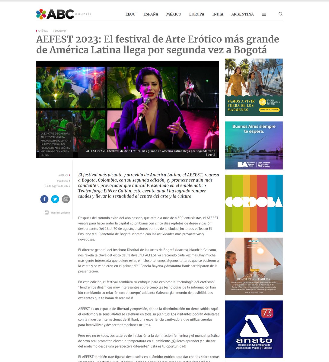 #AEFEST2023: El festival de Arte Erótico más grande de América Latina llega por segunda vez a Bogotá 
#Colombia 🇨🇴 #ArteErotico #Sexo y tecnología
<a href="/AmarantaHankTw/">Amaranta</a> <a href="/juguitodecalzon/">Melacaramela</a> <a href="/aefestcolombia/">AEFESTCOLOMBIA</a> 
abcmundial.com/2023/08/04/ame…