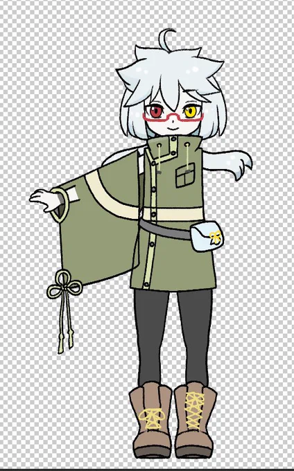 いま作っているちびしらつみさんの元絵(フォトショデータ)です 腕が片方しかなかったりするのはlive2d作るアプリ(cubism)でコピーして編集するからです眼鏡付き!  #しらさや制作作業現場