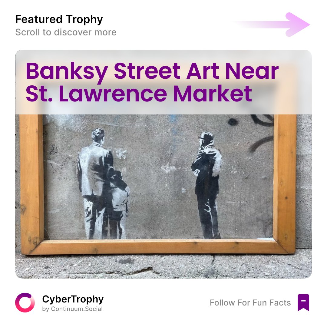 cybertrophy_cs's tweet photo. 🏆 FEATURED TROPHY: 
Banksy Street Art near St. Lawrence Market. 

📲 Download CyberTrophy app 
🌎 Join DISCORD community 
https://t.co/40TJQt17wR

#cybertrophy #featuredtrophy #DidYouKnow #3d #augmentedreality #geocashing #tourism #Wow #Canada #Toronto https://t.co/l9qKZk2mh6