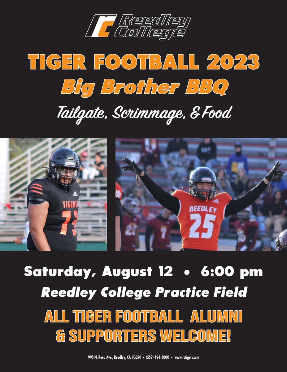 ReedleyCFB's tweet photo. 🐅 Next Saturday August 12th Come see the 2023 Tigers in action !🐅 https://t.co/KEh3dIOR0Y