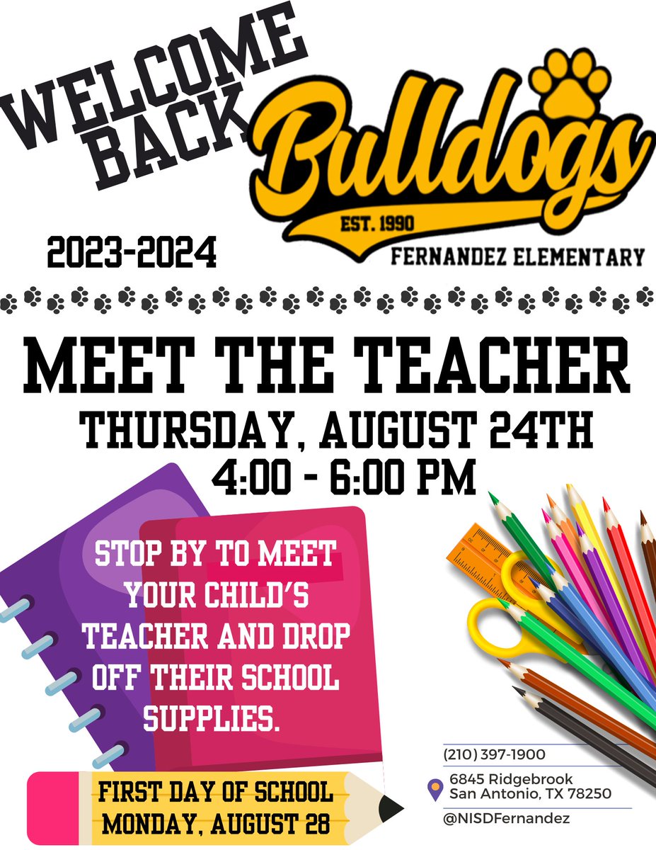 Rebecca Barraza (@rzbarraza) on Twitter photo It’s almost that time of year, so save the date! We can’t wait to see our Bulldogs soon!🐾 Enjoy the rest of your summer!☀️ <a href="/NISD/">Northside ISD</a> #TeamFernandez It’s almost that time of year, so save the date! We can’t wait to see our Bulldogs soon!🐾 Enjoy the rest of your summer!☀️ <a href="/NISD/">Northside ISD</a> #TeamFernandez